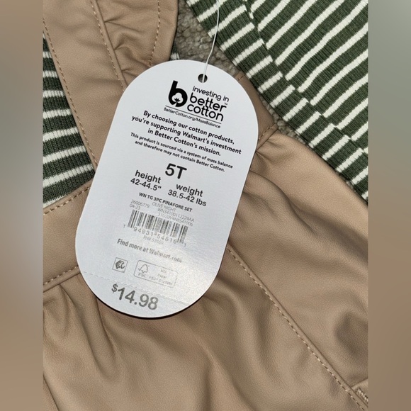 Tan Pleather Dress with Striped Top - Picture 4 of 5